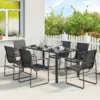 Tuinmeubelset Zitgroep 150 X 80cm Glazen Tafel Met 6 Ademende Stoelen Decoratieve Armleuningen Zwart