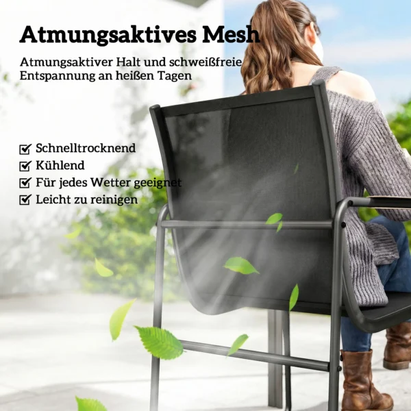 Tuinmeubelset Zitgroep 150 X 80cm Glazen Tafel Met 6 Ademende Stoelen Decoratieve Armleuningen Zwart