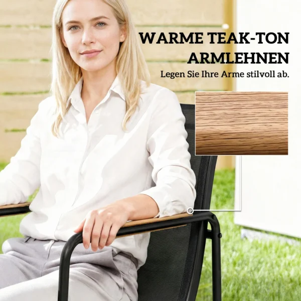 Tuinmeubelset Zitgroep 150 X 80cm Glazen Tafel Met 6 Ademende Stoelen Decoratieve Armleuningen Zwart