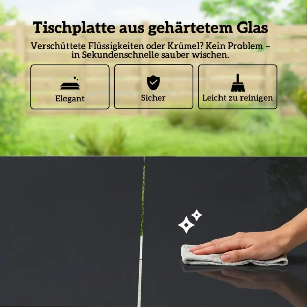 Tuinmeubelset Zitgroep 150 X 80cm Glazen Tafel Met 6 Ademende Stoelen Decoratieve Armleuningen Zwart