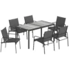 Tuinmeubelset Zitgroep 150 X 80cm Tafel Met 6 Ademende Stoelen Houtlook Stalen Frame Zwart