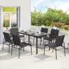 Tuinmeubelset Zitgroep 150 X 80cm Tafel Met 6 Ademende Stoelen Houtlook Stalen Frame Zwart