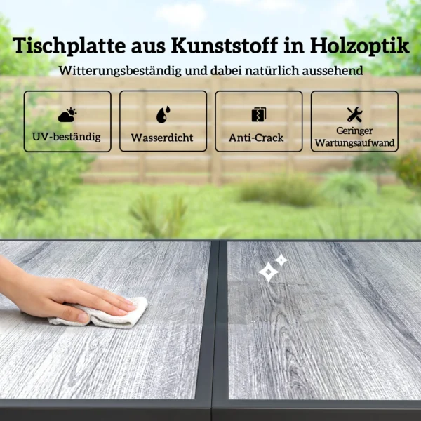 Tuinmeubelset Zitgroep 150 X 80cm Tafel Met 6 Ademende Stoelen Houtlook Stalen Frame Zwart