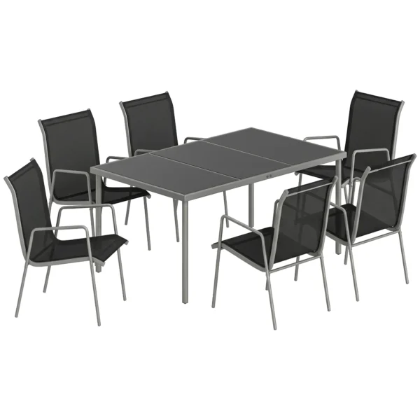 Tuinmeubelset Zitgroep 150 X 90cm Tafel Met 6 Ademende Stoelen Veiligheidsglas Tafelblad
