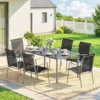 Tuinmeubelset Zitgroep 150 X 90cm Tafel Met 6 Ademende Stoelen Veiligheidsglas Tafelblad