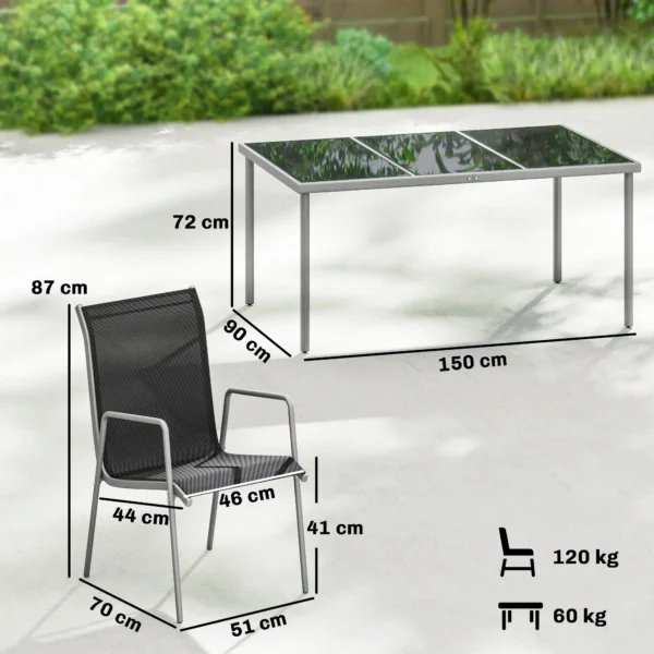 Tuinmeubelset Zitgroep 150 X 90cm Tafel Met 6 Ademende Stoelen Veiligheidsglas Tafelblad