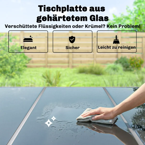 Tuinmeubelset Zitgroep 150 X 90cm Tafel Met 6 Ademende Stoelen Veiligheidsglas Tafelblad