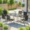 Tuinmeubelset Zitgroep 150 X 90cm Tafel Met 6 Ademende Stoelen Veiligheidsglas Tafelblad