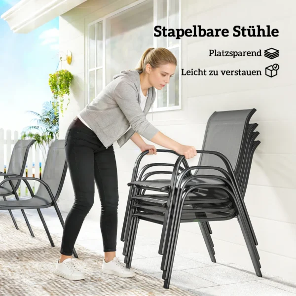 Tuinmeubelset Zitgroep 7 delig Tafel Met 6 Ademende Stapelstoelen Lameldesign Lichtgrijs