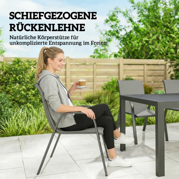 Tuinmeubelset Zitgroep 7 delig Tafel Met 6 Ademende Stapelstoelen Lameldesign Lichtgrijs