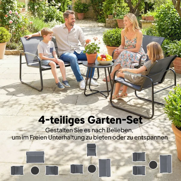 Tuinmeubelset Zitgroep Voor 4 Personen Ademende Tuinlounge Met 2 zits Bank, 2 Stoelen, Rond Tafel, Voetkussens
