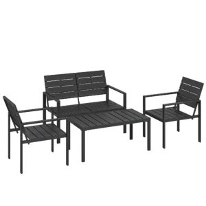 Tuinmeubelset Zitgroep Voor 4 Personen Tuinlounge Met 2 zits Bank, 2 Fauteuils, Bijzettafel Lamellendesign Zwart