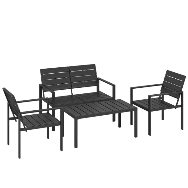 Tuinmeubelset Zitgroep Voor 4 Personen Tuinlounge Met 2 zits Bank, 2 Fauteuils, Bijzettafel Lamellendesign Zwart