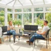 Tuinmeubelset Zitgroep Voor 4 Personen Tuinlounge Met 2 zits Bank, 2 Fauteuils, Bijzettafel Lamellendesign Zwart