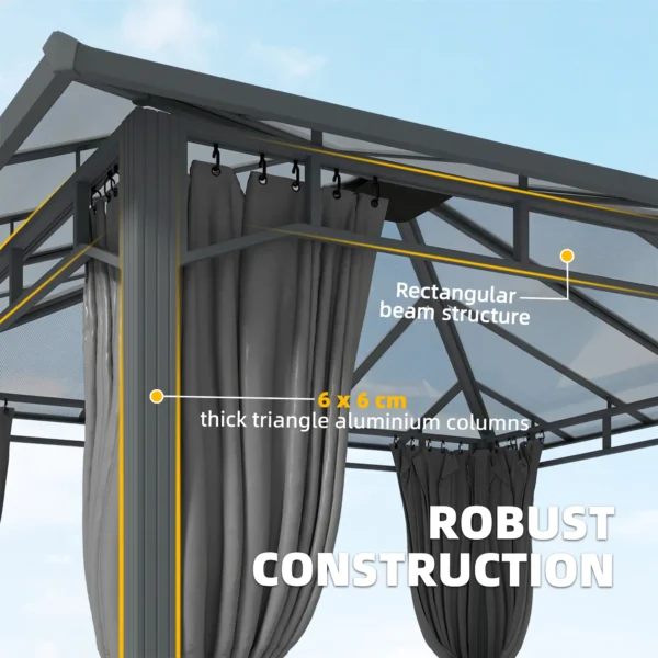 Tuinpaviljoen Ca. 3 X 3 M Metalen Paviljoen Met 6 Mm Polycarbonaat Dak 4 Zijkanten, UV50+ Donkergrijs