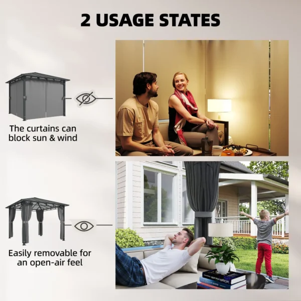 Tuinpaviljoen Ca. 3 X 3 M Metalen Paviljoen Met 6 Mm Polycarbonaat Dak 4 Zijkanten, UV50+ Donkergrijs