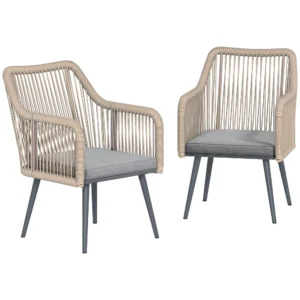 Tuinstoel 2 delige Set Weerbestendig Tuinstoelen Met Armleuning Zitkussen Metalen Frame Tot 120 Kg Belastbaar Lichtgrijs