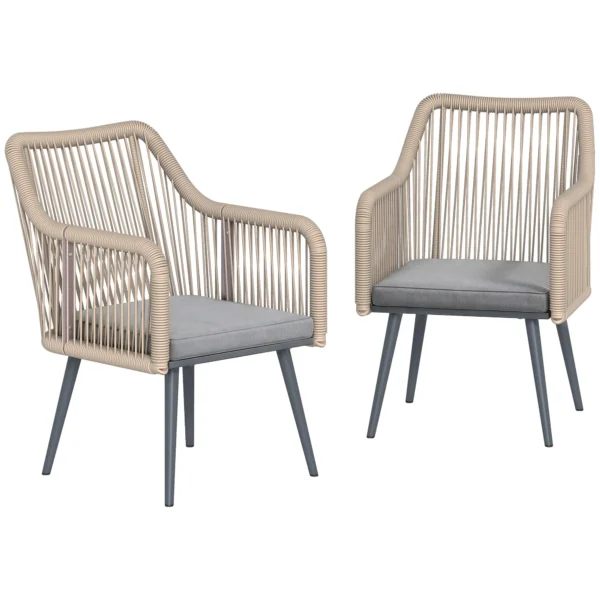 Tuinstoel 2 delige Set Weerbestendig Tuinstoelen Met Armleuning Zitkussen Metalen Frame Tot 120 Kg Belastbaar Lichtgrijs