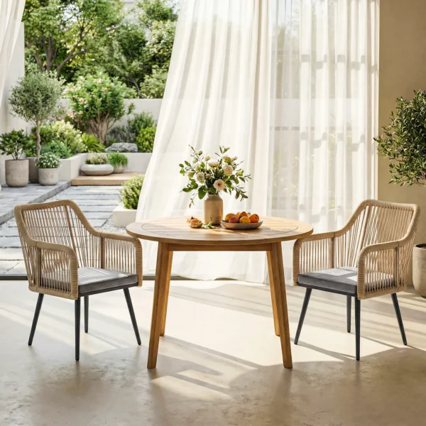 Tuinstoel 2 delige Set Weerbestendig Tuinstoelen Met Armleuning Zitkussen Metalen Frame Tot 120 Kg Belastbaar Lichtgrijs