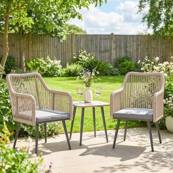 Tuinstoel 2 delige Set Weerbestendig Tuinstoelen Met Armleuning Zitkussen Metalen Frame Tot 120 Kg Belastbaar Lichtgrijs