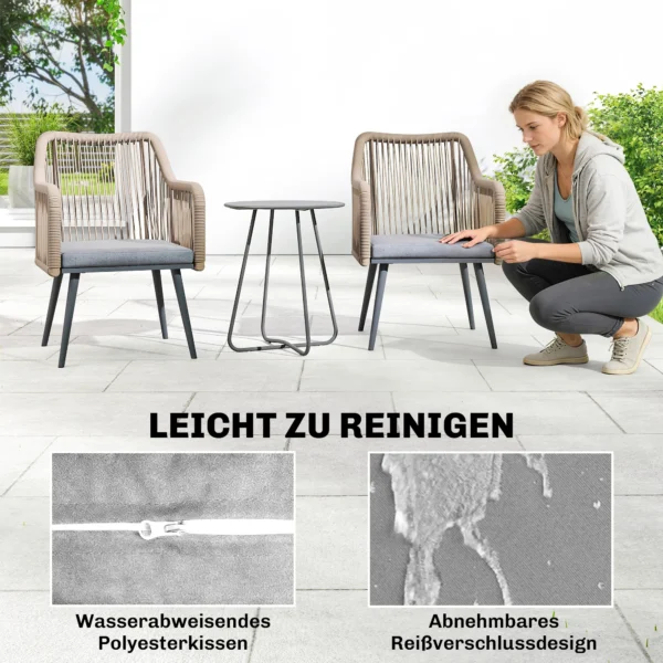 Tuinstoel 2 delige Set Weerbestendig Tuinstoelen Met Armleuning Zitkussen Metalen Frame Tot 120 Kg Belastbaar Lichtgrijs