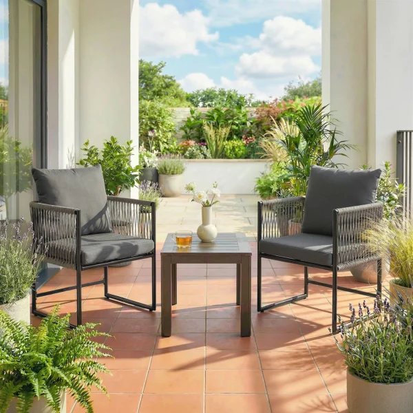 Tuinstoel 2 delige Set Weerbestendig Tuinstoelen Van Staal PE Rattan Met Kussen Armleuning Rugleuning 52x52x66 Cm Donkergrijs