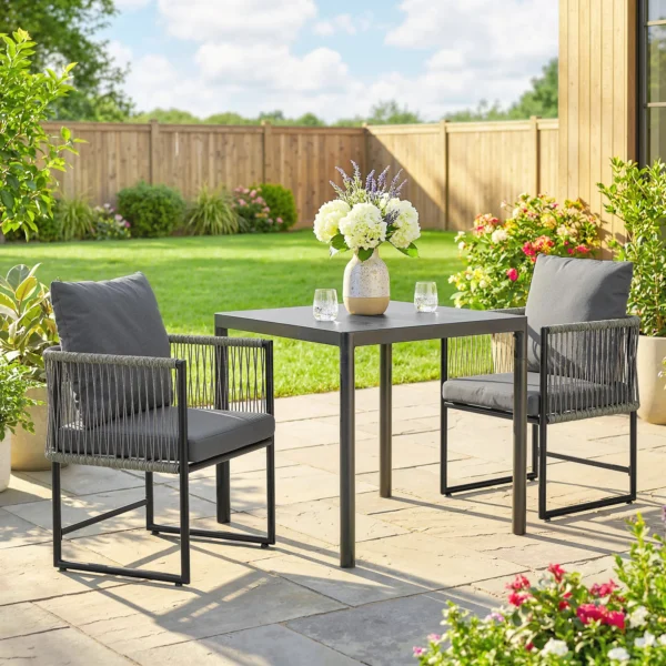 Tuinstoel 2 delige Set Weerbestendig Tuinstoelen Van Staal PE Rattan Met Kussen Armleuning Rugleuning 52x52x66 Cm Donkergrijs