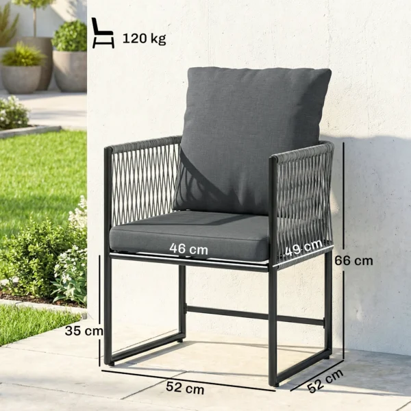 Tuinstoel 2 delige Set Weerbestendig Tuinstoelen Van Staal PE Rattan Met Kussen Armleuning Rugleuning 52x52x66 Cm Donkergrijs