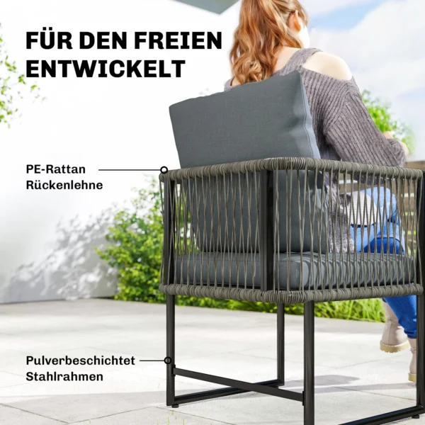 Tuinstoel 2 delige Set Weerbestendig Tuinstoelen Van Staal PE Rattan Met Kussen Armleuning Rugleuning 52x52x66 Cm Donkergrijs