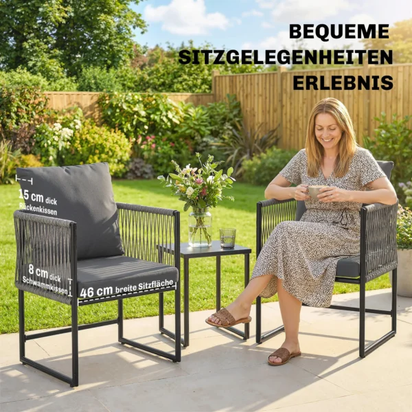 Tuinstoel 2 delige Set Weerbestendig Tuinstoelen Van Staal PE Rattan Met Kussen Armleuning Rugleuning 52x52x66 Cm Donkergrijs