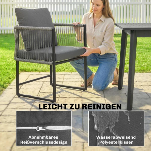 Tuinstoel 2 delige Set Weerbestendig Tuinstoelen Van Staal PE Rattan Met Kussen Armleuning Rugleuning 52x52x66 Cm Donkergrijs