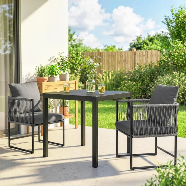 Tuinstoel 2 delige Set Weerbestendig Tuinstoelen Van Staal PE Rattan Met Kussen Armleuning Rugleuning 52x52x66 Cm Donkergrijs