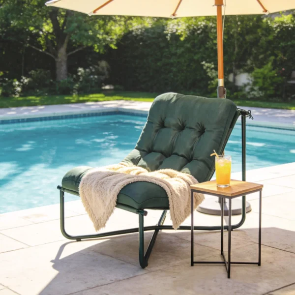 Tuinstoel Tuinzetel Met Kussen Ademende Sling Zitting Stalen Frame Voor Tuin Terras 76 X 92 X 76 Cm Donkergroen