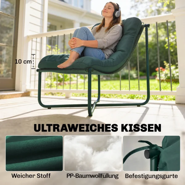 Tuinstoel Tuinzetel Met Kussen Ademende Sling Zitting Stalen Frame Voor Tuin Terras 76 X 92 X 76 Cm Donkergroen