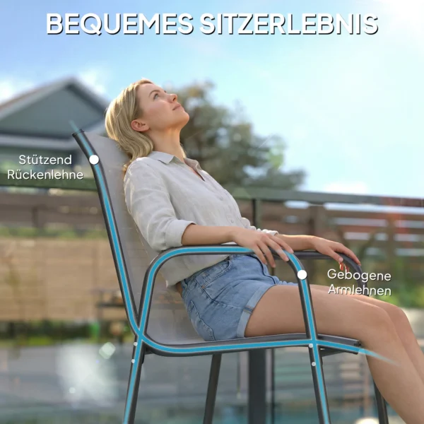 Tuinstoelen Set Van 4 Stapelbare Terrasstoelen Met Ademende Rugleuning, Armleuningen 120 Kg Belasting