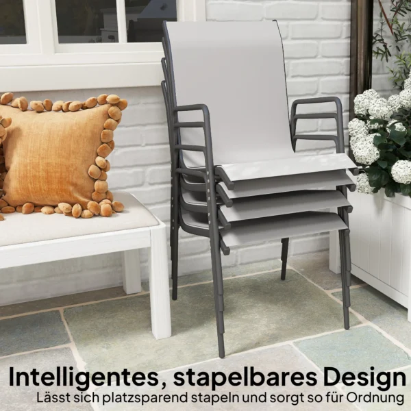 Tuinstoelen Set Van 4 Stapelbare Terrasstoelen Met Ademende Rugleuning, Armleuningen 120 Kg Belasting