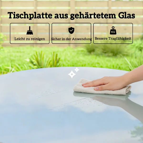 Tuintafel Stalen Buffettafel Met Stalen Frame, PE Rattan Rand, Verstelbare Voeten, 4 Personen 80 X 80 X 74 Cm Grijs