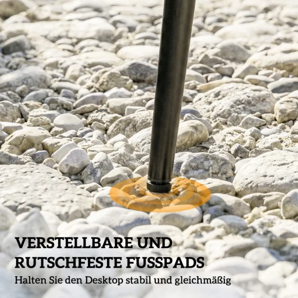 Tuintafel Stalen Buffettafel Met Stalen Frame, PE Rattan Rand, Verstelbare Voeten, 4 Personen 80 X 80 X 74 Cm Grijs