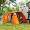 Tunneltent Voor 2 3 Personen, Kampeertent Met Voorkamer Lampenhaak 2000mm Waterkolom Oranje