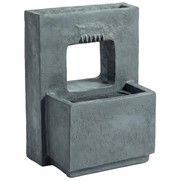 Tweelaagse Tuinfontein Met LED verlichting, Plantenbak, Pomp, Steenlook, Verstelbaar 45 X 31,5 X 58,5 Cm