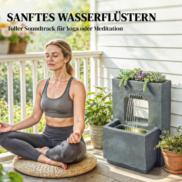 Tweelaagse Tuinfontein Met LED verlichting, Plantenbak, Pomp, Steenlook, Verstelbaar 45 X 31,5 X 58,5 Cm