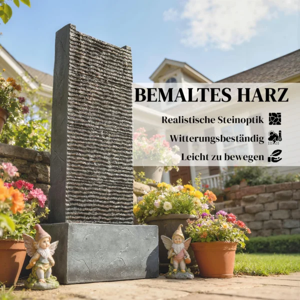 Tweelaagse Tuinfontein Met LED verlichting Pomp Granietlook 37,5 X 22 X 80 Cm