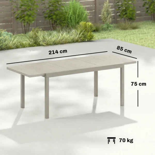 Uitschuifbare Tuintafel 154/214 X 85 Cm Aluminium Eettafel Voor 8 10 Personen Met Houtlook Lichtgrijs