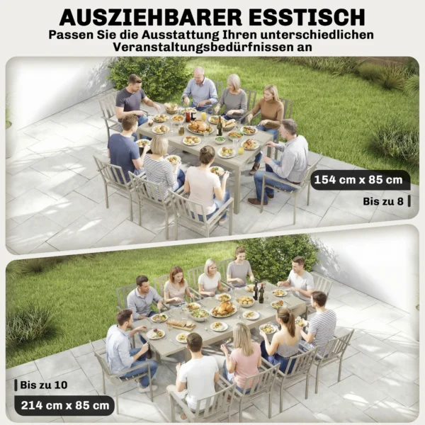 Uitschuifbare Tuintafel 154/214 X 85 Cm Aluminium Eettafel Voor 8 10 Personen Met Houtlook Lichtgrijs