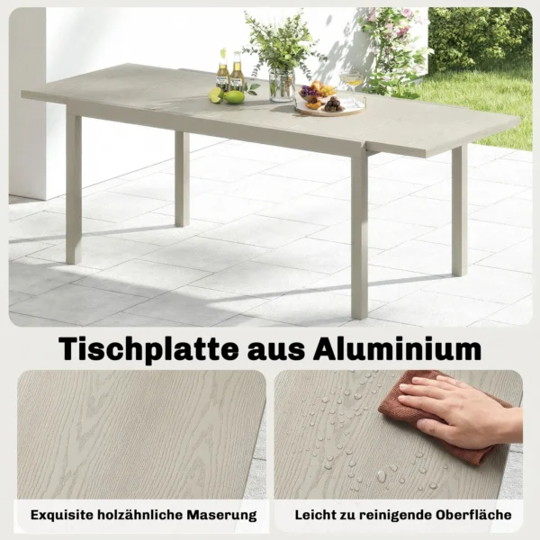 Uitschuifbare Tuintafel 154/214 X 85 Cm Aluminium Eettafel Voor 8 10 Personen Met Houtlook Lichtgrijs