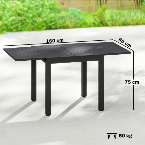 Uitschuifbare Tuintafel 80/160 X 80 Cm Aluminium Eettafel Voor 4 6 Personen, Rechthoekig Met Lamellenplaat