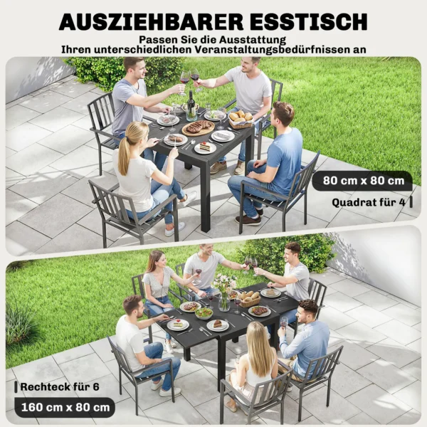 Uitschuifbare Tuintafel 80/160 X 80 Cm Aluminium Eettafel Voor 4 6 Personen, Rechthoekig Met Lamellenplaat