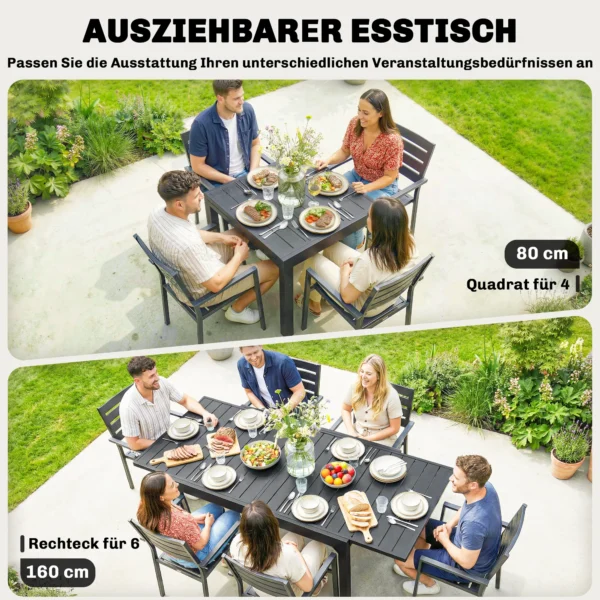 Uitschuifbare Tuintafel 80/160 X 80 Cm Aluminium Eettafel Voor 4 6 Personen, Rechthoekig Met Lamellenplaat
