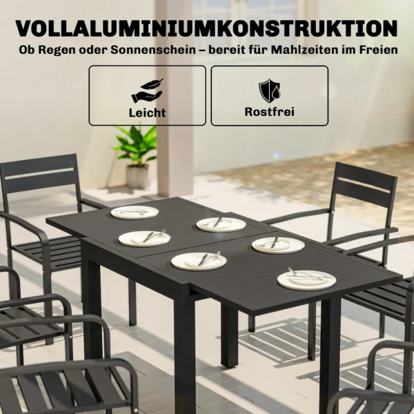 Uitschuifbare Tuintafel 80/160 X 80 Cm Aluminium Eettafel Voor 4 6 Personen, Rechthoekig Met Lamellenplaat