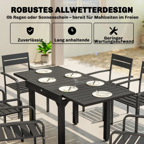 Uitschuifbare Tuintafel 80/160 X 80 Cm Aluminium Eettafel Voor 4 6 Personen, Rechthoekig Met Lamellenplaat